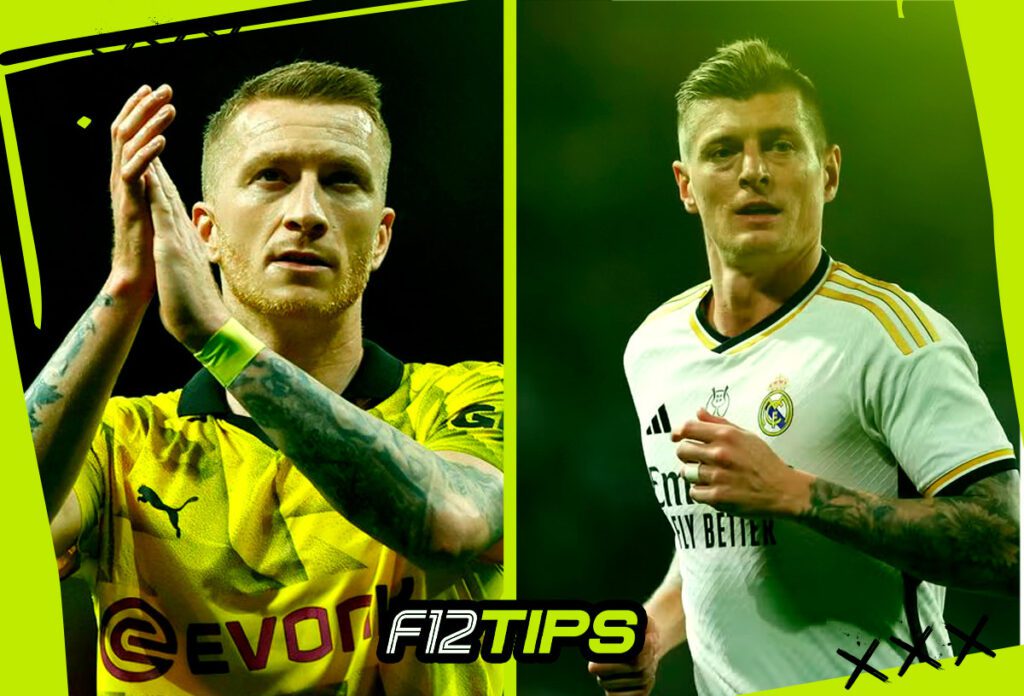 Jogadores de Borussia Dortmund x Real Madrid em quadro personalizado do Blog do F12Tips