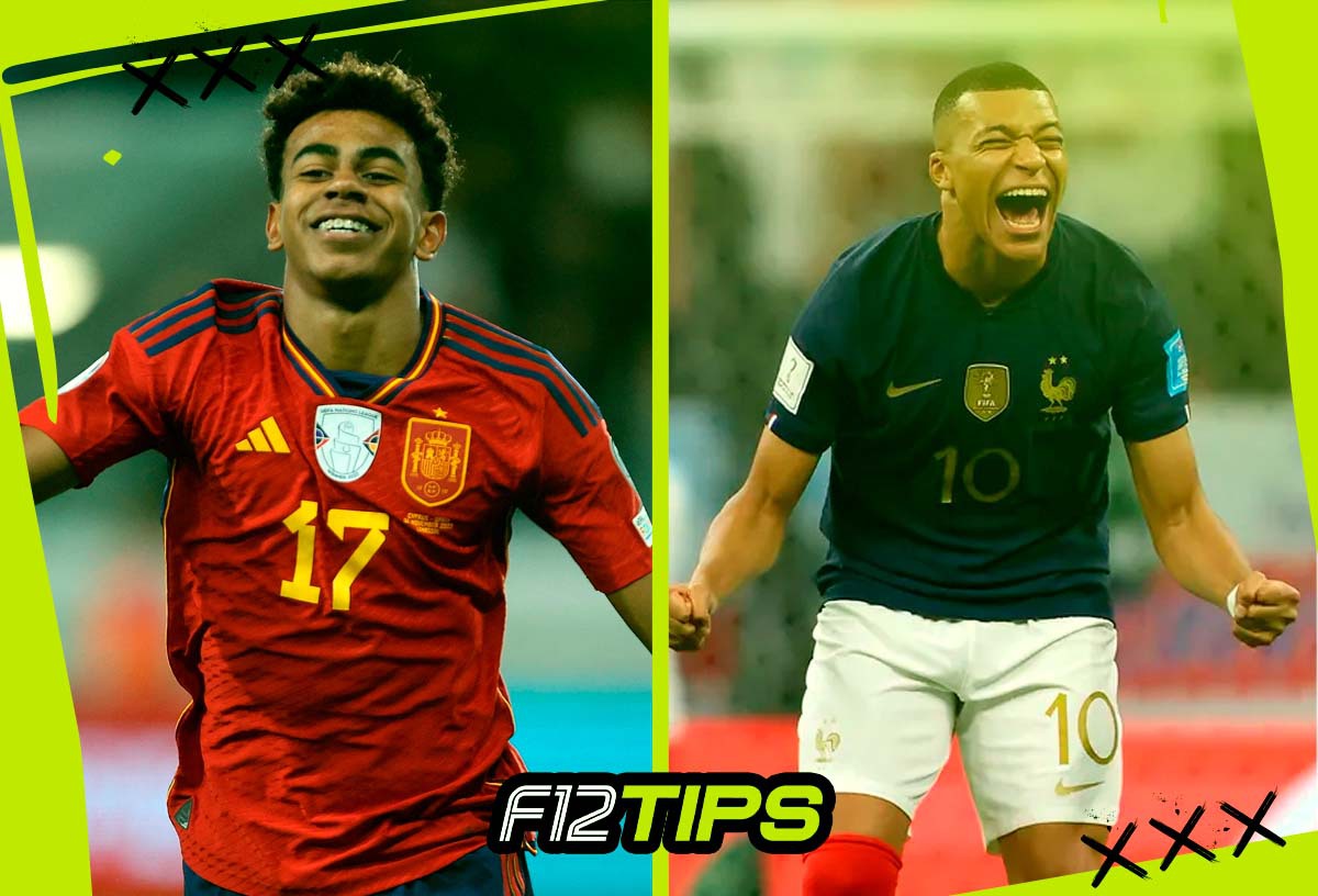 Jogadores de Espanha x França em quadro personalizado do F12Tips