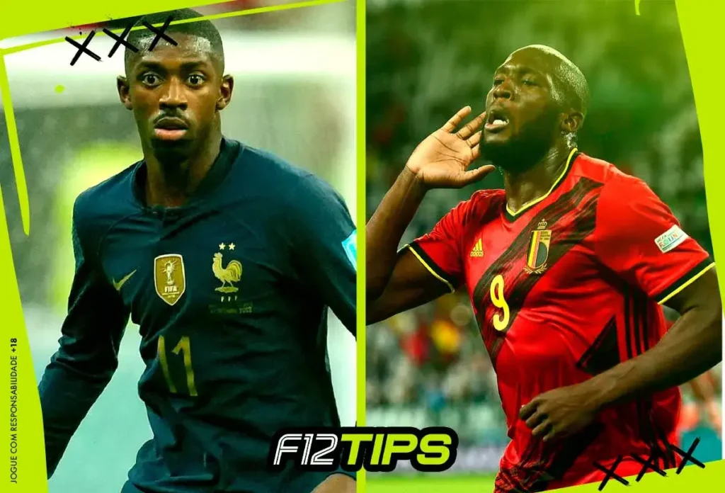 Jogadores de França x Bélgica em quadro personalizado do F12Tips