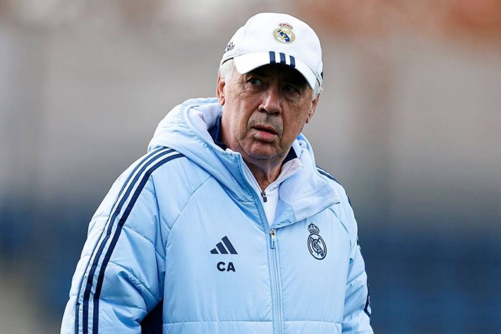 Imagem do técnico Carlo Ancelotti durante treino do Real Madrid. Foto: Instagram/Real Madrid