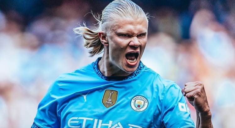 Imagem do atacante Erling Haaland comemorando gol pelo Manchester City. Foto: Manchester City/Instagram