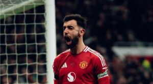 Imagem do jogador Bruno Fernandes comemorando gol pelo Manchester United. Foto: Manchester United/Instagram