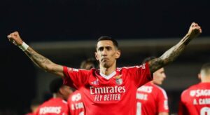 Jogador Dí Maria comemorando gol pelo Benfica. Foto: Benfica/Instagram