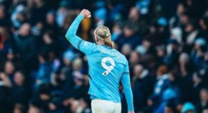 Jogador Erling Haaland comemorando gol pelo Manchester City. Foto: Manchester City/Instagram
