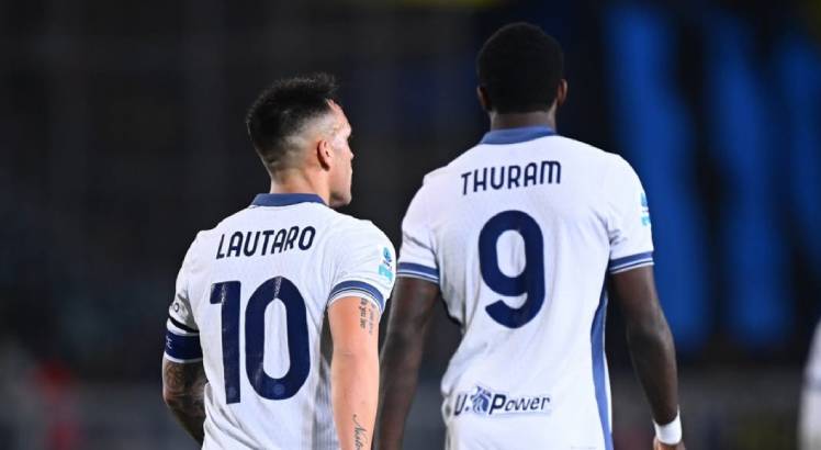 Imagem dos jogadores Lautaro e Thuram em ação pelo Inter de Milão. Foto: Inter de Milão/Instagram