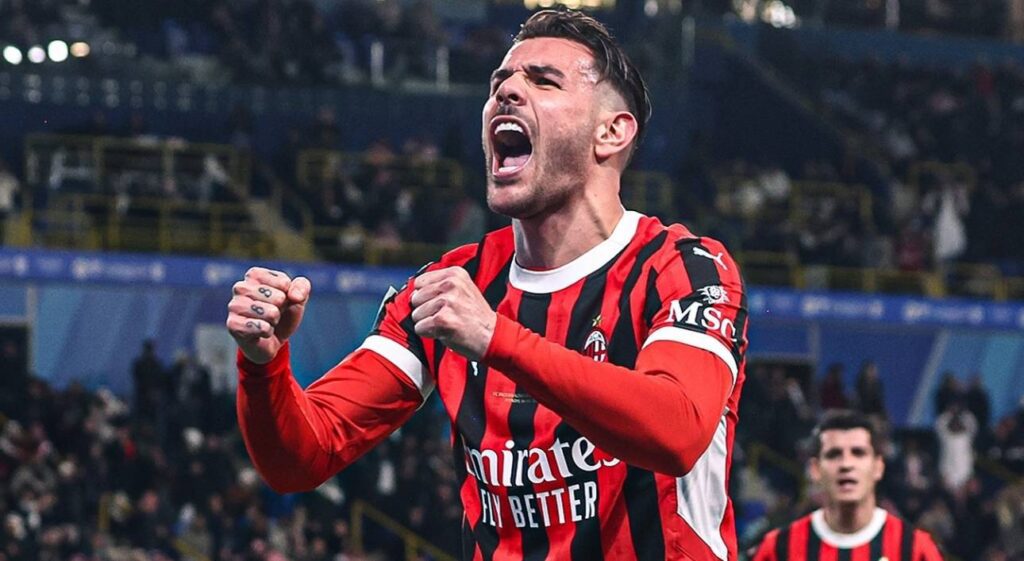 Imagem do jogador Theo Hernández comemorando gol pelo Milan. Foto: Instagram/Milan