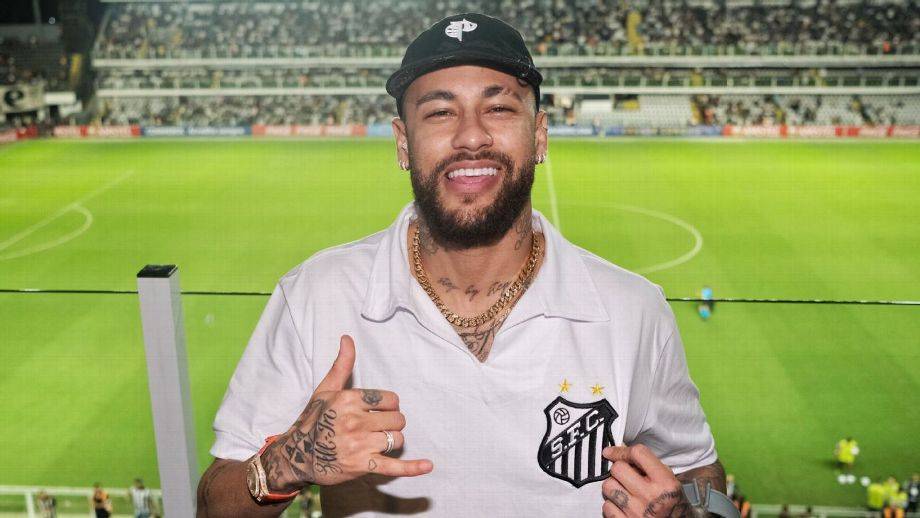 Imagem de Neymar com a camisa do Santos em visita à Vila Belmiro. Foto: Divulgação