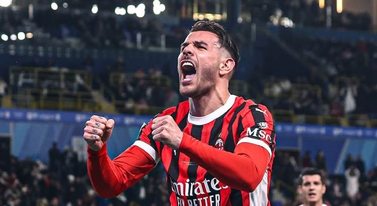 Imagem do jogador Theo Hernández comemorando gol pelo Milan. Foto: Milan/Instagram