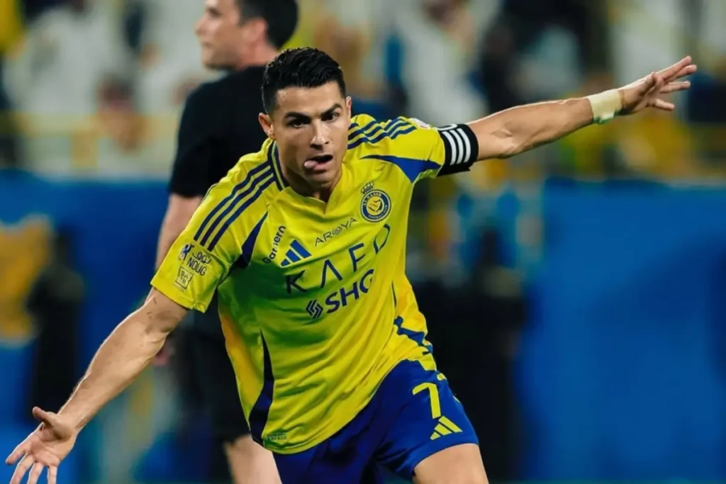 Jogador Cristiano Ronaldo comemorando gol pelo Al-Nassr. Foto: Al-Nassr/Instagram