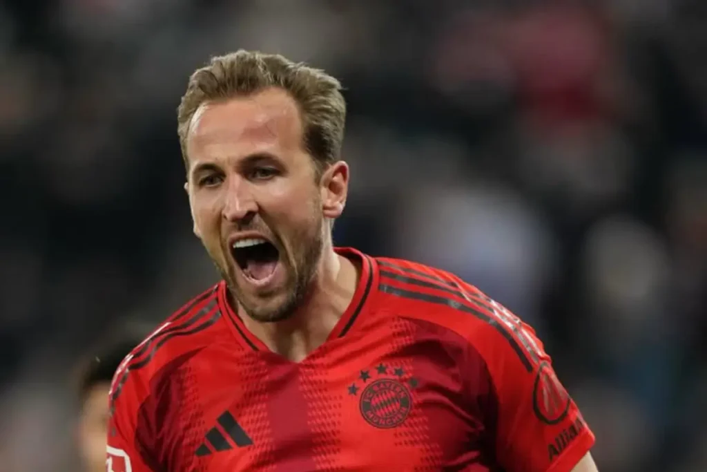 Jogador Harry Kane comemorando gol pelo Bayern de Munique. Foto: Bayern de Munique/Instagram