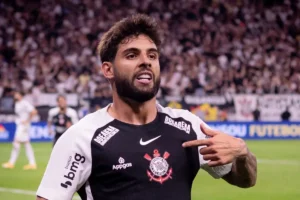 Jogador Yuri Alberto comemorando gol pelo Corinthians. Foto: Rodrigo Coca / Corinthians
