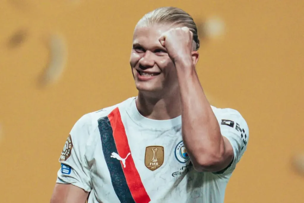 Imagem do jogador Erling Haaland comemorando gol pelo Manchester City. Foto: Manchester City/Instagram