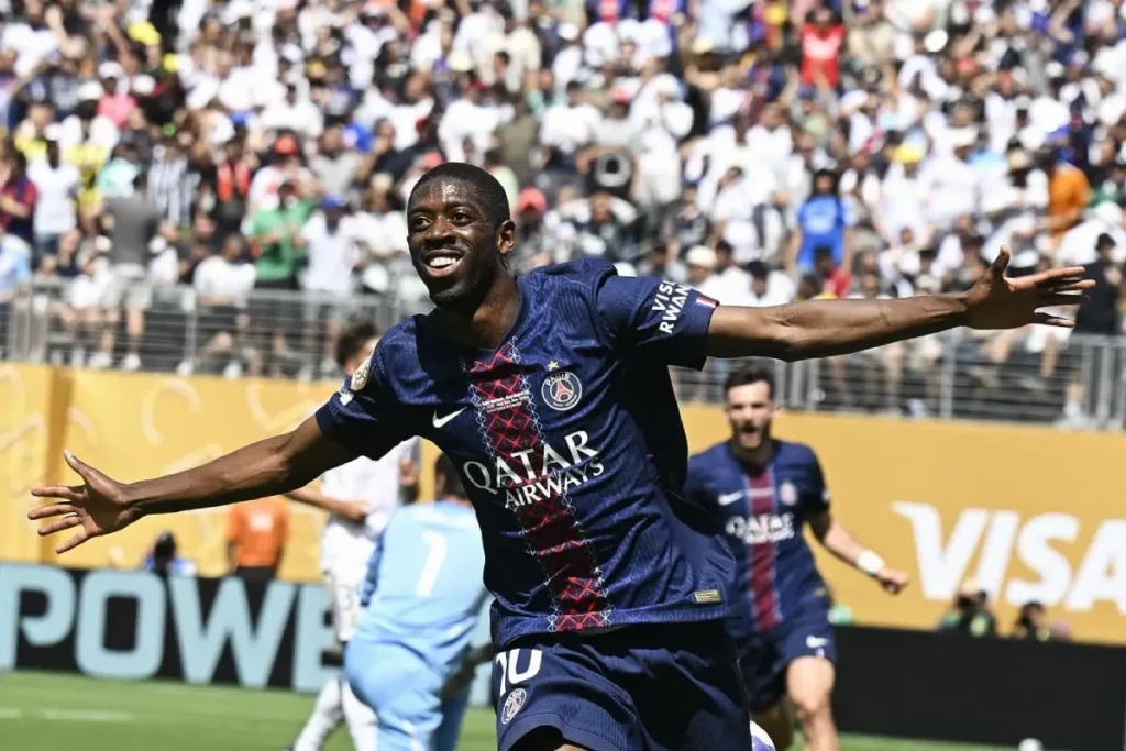 Imagem do jogador Ousmane Dembélé comemorando gol pelo PSG. Foto: PSG/Instagram