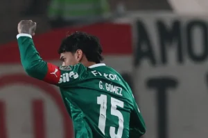 Imagem do jogador Gustavo Gómez comemorando gol pelo Palmeiras. Foto: Cesar Greco/Palmeiras