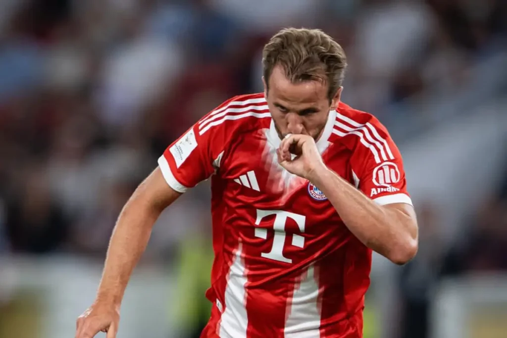Imagem do jogador Harry Kane comemorando gol com o Bayern de Munique. Foto: Bayern de Munique/Instagram