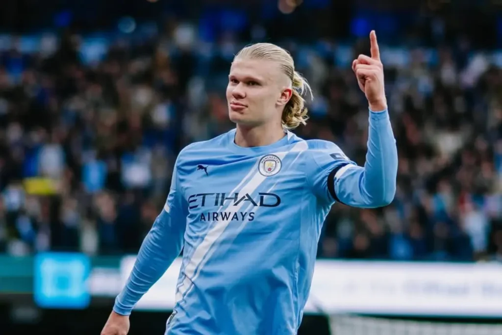 Imagem do jogador Erling Haaland comemorando gol pelo Manchester City. Foto: Manchester City/Instagram