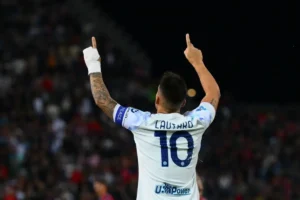 Imagem do jogador Lautaro Martínez comemorando gol pela Inter de Milão. Foto: Inter de Milão/Instagram