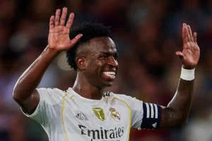 Imagem do jogador Vinicius Júnior comemorando gol pelo Real Madrid. Foto: Real Madrid/Instagram