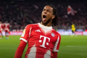 Imagem do jogador Michael Olise comemorando gol pelo Bayern de Munique. Foto: Bayern de Munique/Instagram