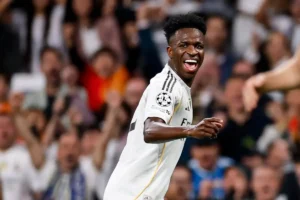 Imagem do jogador Vinícius Júnior comemorando gol pelo Real Madrid. Foto: Real Madrid/Instagram