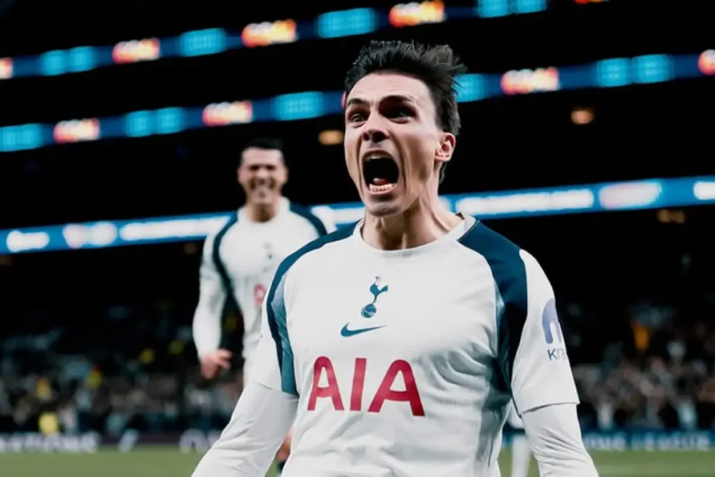 Imagem do jogador João Palhinha comemorando gol pelo Tottenham. Foto: Tottenham/Instagram