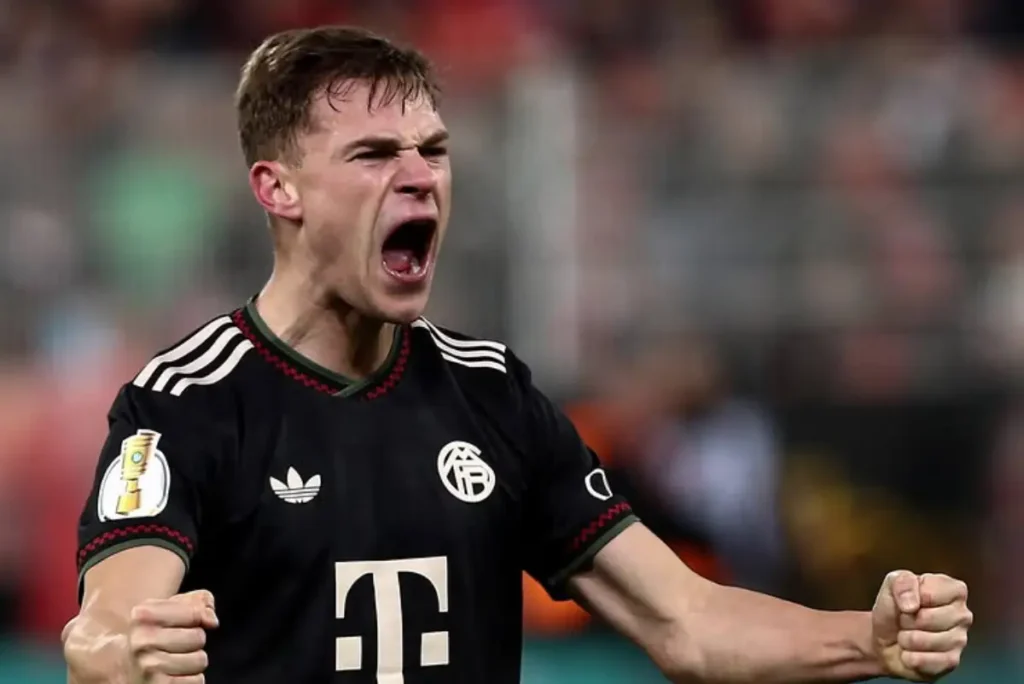 Imagem o jogador Joshua Kimmich comemorando gol pelo Bayern de Munique. Foto: Bayern de Munique/Instagrm